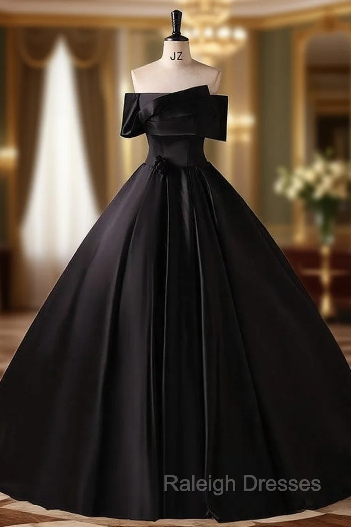 Black Satin Off the Shoulder Quinceanera Dress