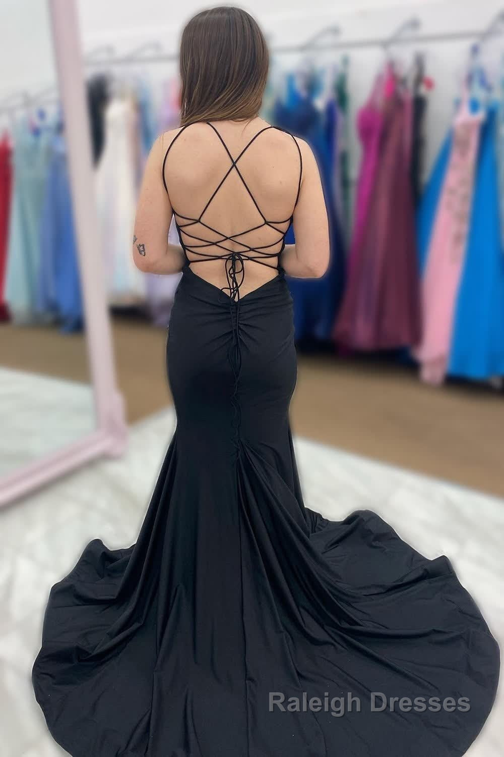 Black Satin Spaghetti Straps Mermaid Prom Dress Secondary image