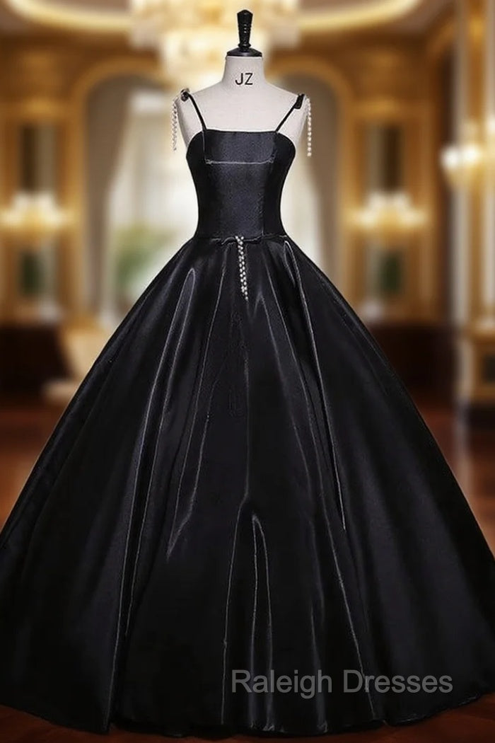 Black Satin Spaghetti Straps Quinceanera Dress Main image