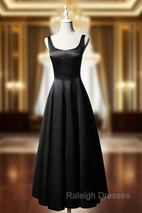 Black Satin Straps Black Short Prom Dress