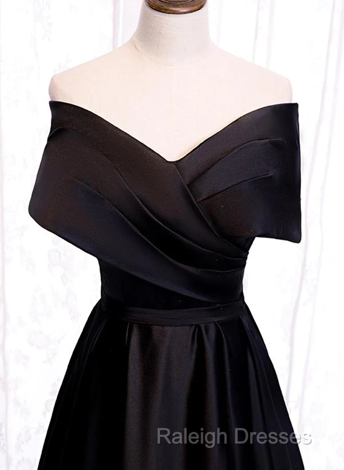 Black Satin Sweetheart Off Shoulder Party Dress, Black A-Line Long Formal Dress Secondary image