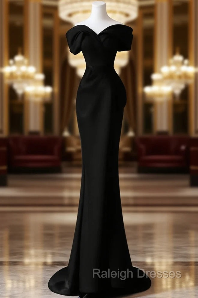 Black Satin Sweetheart Straps Long Formal Dress, Black Long Prom Dress Main image