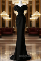 Black Satin Sweetheart Straps Long Formal Dress, Black Long Prom Dress