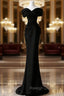 Black Satin Sweetheart Straps Long Formal Dress, Black Long Prom Dress