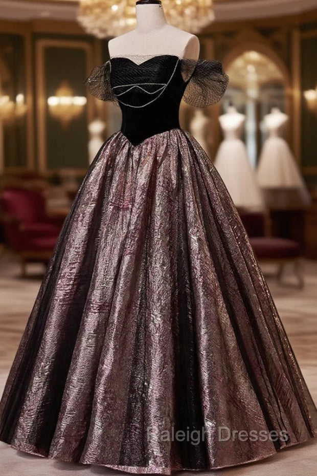 Black Satin Tulle Long Prom Dress, A Line Off Shoulder Prom Dress Formal Dress