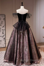 Black Satin Tulle Long Prom Dress, A Line Off Shoulder Prom Dress Formal Dress