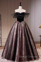 Black Satin Tulle Long Prom Dress, A-Line Off Shoulder Evening Dress Formal Dress