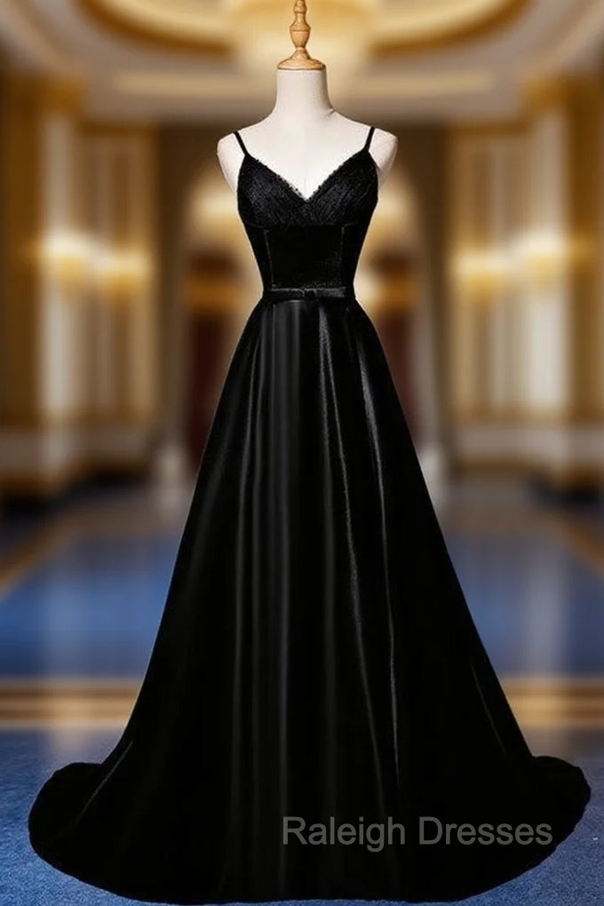 Black Satin Tulle Spaghetti Straps Prom Dress
