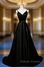 Black Satin Tulle Spaghetti Straps Prom Dress