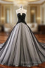 Black Satin Tulle Strapless Sleeveless Wedding Dress With Train