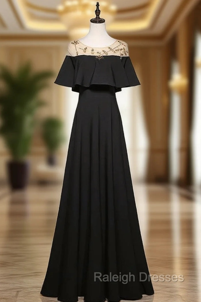 Black Scoop Neck Beading Prom Dress