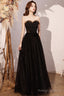 Black Scoop Neckline Tulle Long Prom Dress, A-Line Evening Party Dress