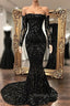 Black Sequin Long Sleeve Mermaid Prom Dress