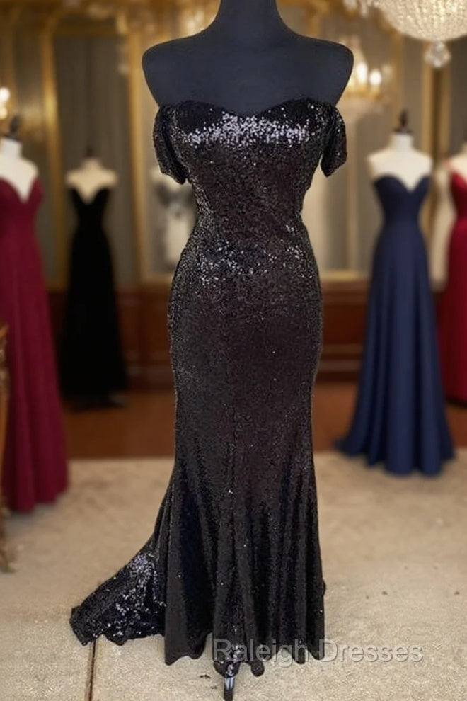 Black Sequin Off Shoulder Mermaid Dresses