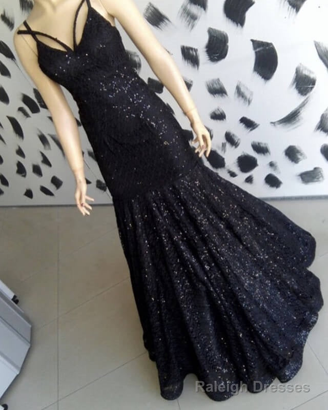 Black Sequin Pattern Prom Dresses Mermaid V-Neck Main image
