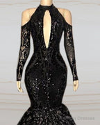 Black Sequin Prom Dresses Cold Sleeves