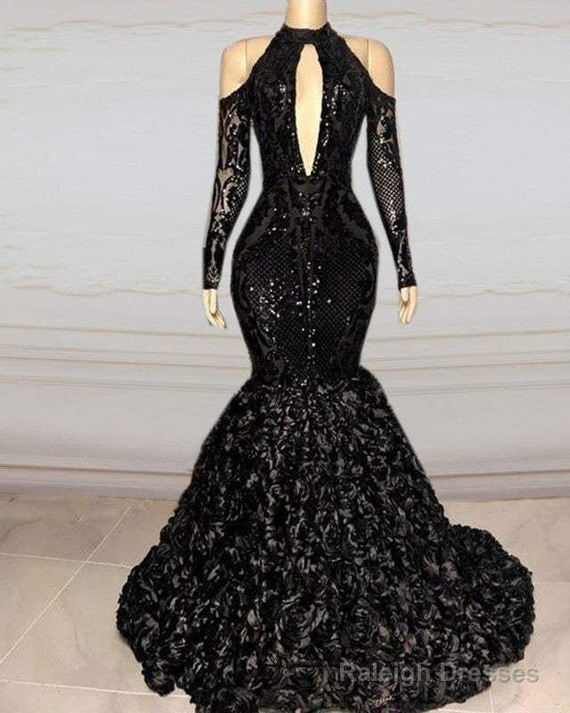 Black Sequin Prom Dress Cold Sleeves