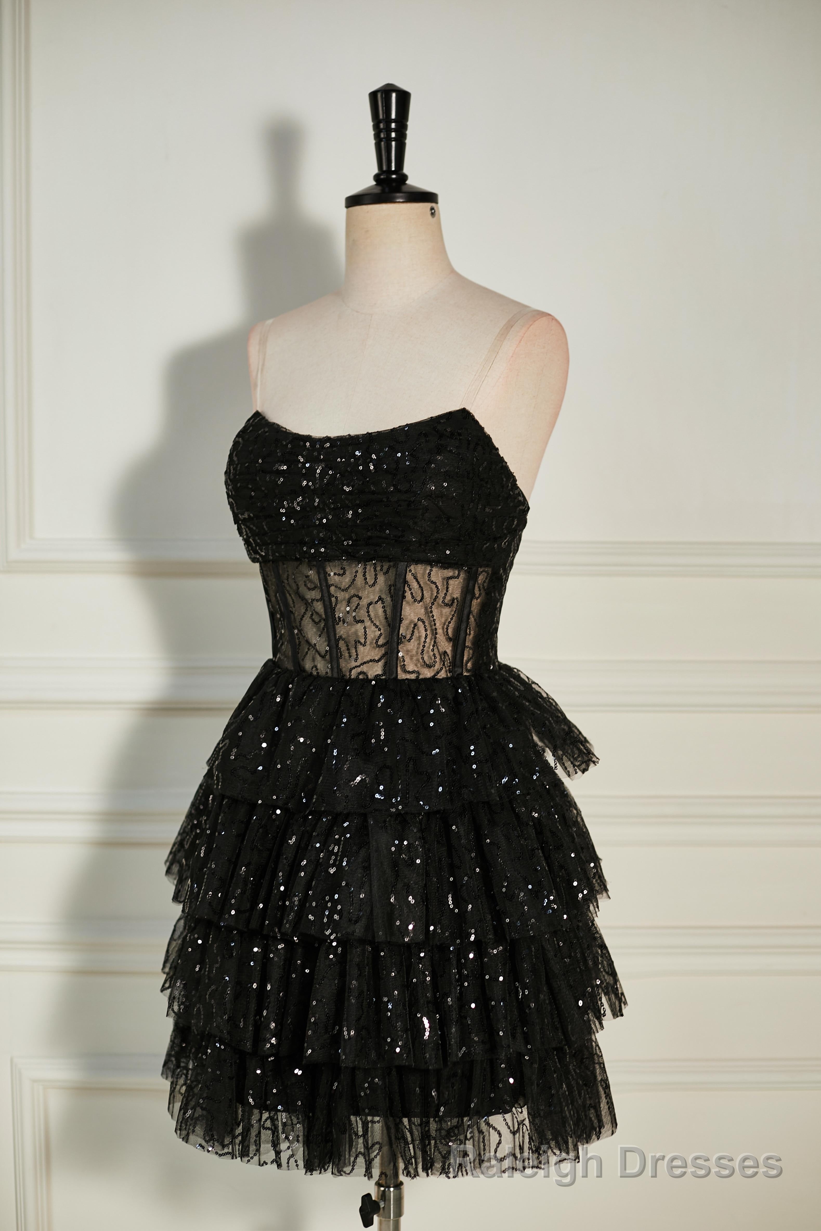 Black Sequined Strapless Multi-Layers Tulle Cocktail Dress Secondary image