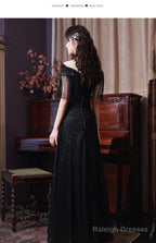 Black Sequins And Lace A-Line Prom Dress, Black Formal Dress Party Dress