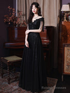 Black Sequins And Lace A-Line Prom Dresses Black Prom Dresseses