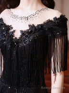 Black Sequins And Lace A-Line Prom Dresses Black Prom Dresseses