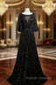 Black Sequins Bell Sleeve Prom Dress