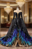 Black Sequins Long Sleeve Feather Prom Dress