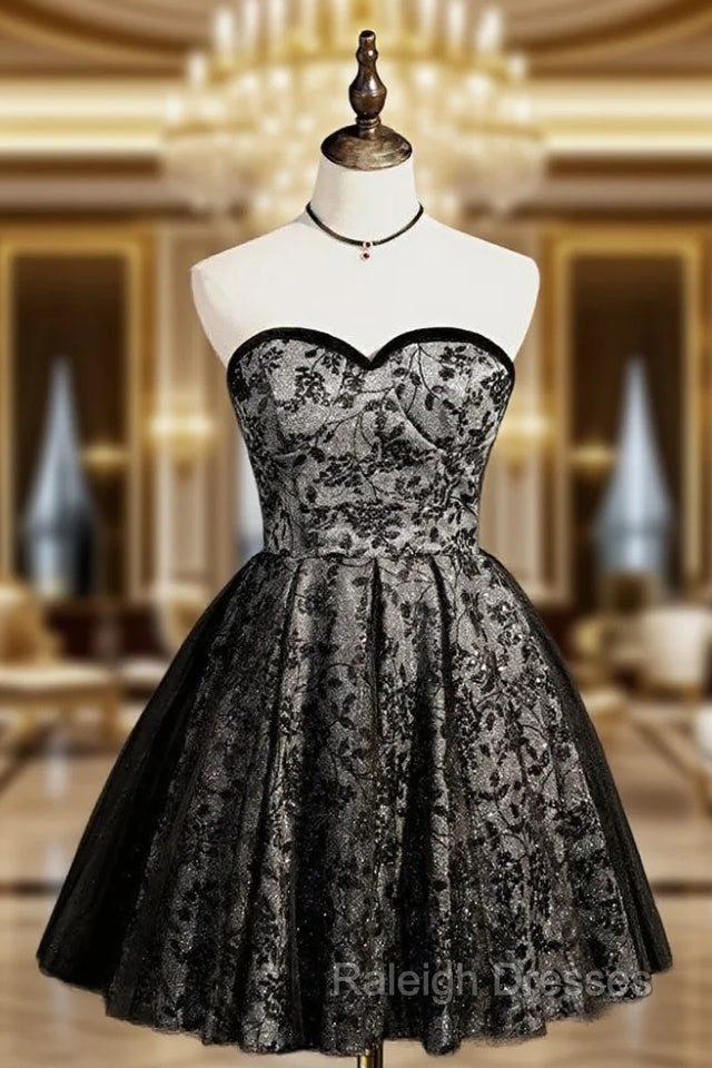 Black Sequins Tulle Sweetheart Homecoming Dress Main image