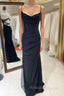 Black Sheath Spaghetti Straps Pleats Prom Dress