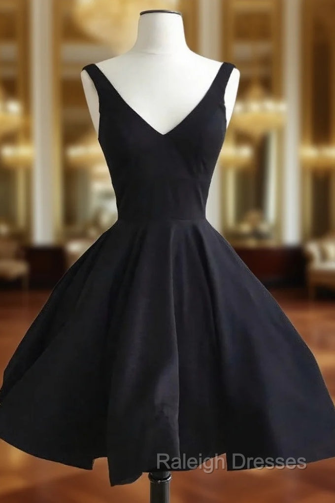 Black Short A Line Prom Dresses Featuring Plunge V Sleeveless Bodice Main image