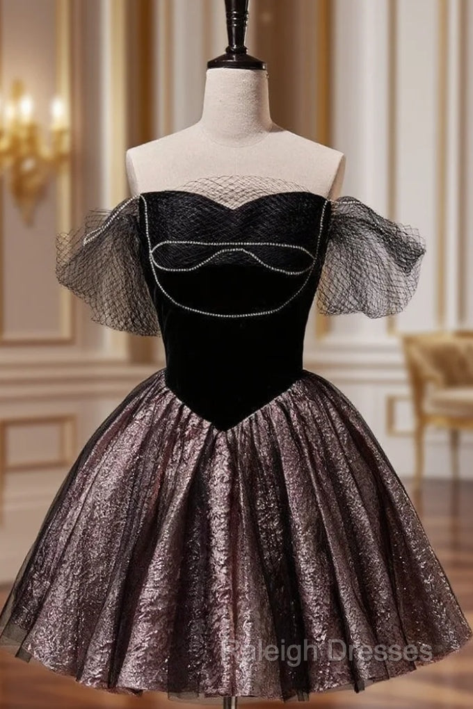 Black Short Of the Shoulder Beading Homecoming Dresses Main image