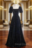 Black Short Sleeves A-line Simple Prom Dress, Black Party Dress Bridesmaid Dress