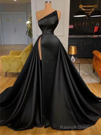 Black Sleeveless A-Line Beaded Side Slit Prom Dresses