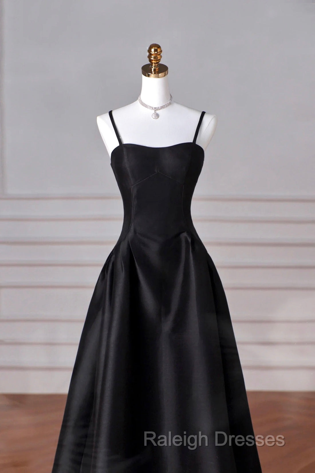 Black Spaghetti Strap Satin Long Prom Dress, A-Line Backless Evening Party Dress Secondary image