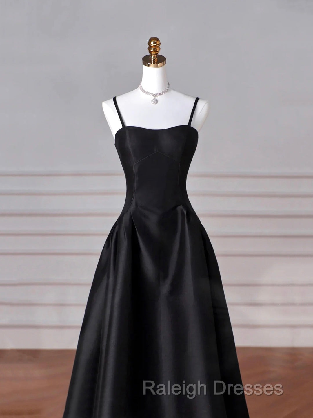 Black Spaghetti Strap Satin Long Prom Dress, Black A-Line Evening Dress Secondary image