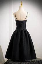Black Spaghetti Strap  Satin Short Prom Dress, Simple A-Line Homecoming Party Dress