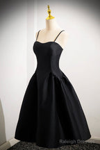 Black Spaghetti Strap Satin Short Prom Dresses Simple A-Line Homecoming Prom Dresses
