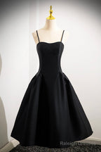 Black Spaghetti Strap  Satin Short Prom Dress, Simple A-Line Homecoming Party Dress