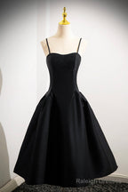 Black Spaghetti Strap Satin Short Prom Dresses Simple A-Line Homecoming Prom Dresses