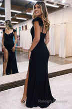 Black Sparkly Sheath Prom Dress with Slit