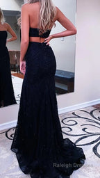 Black Sparkly Strapless Long Sheath Prom Dress with Slit Formal Prom Dresses