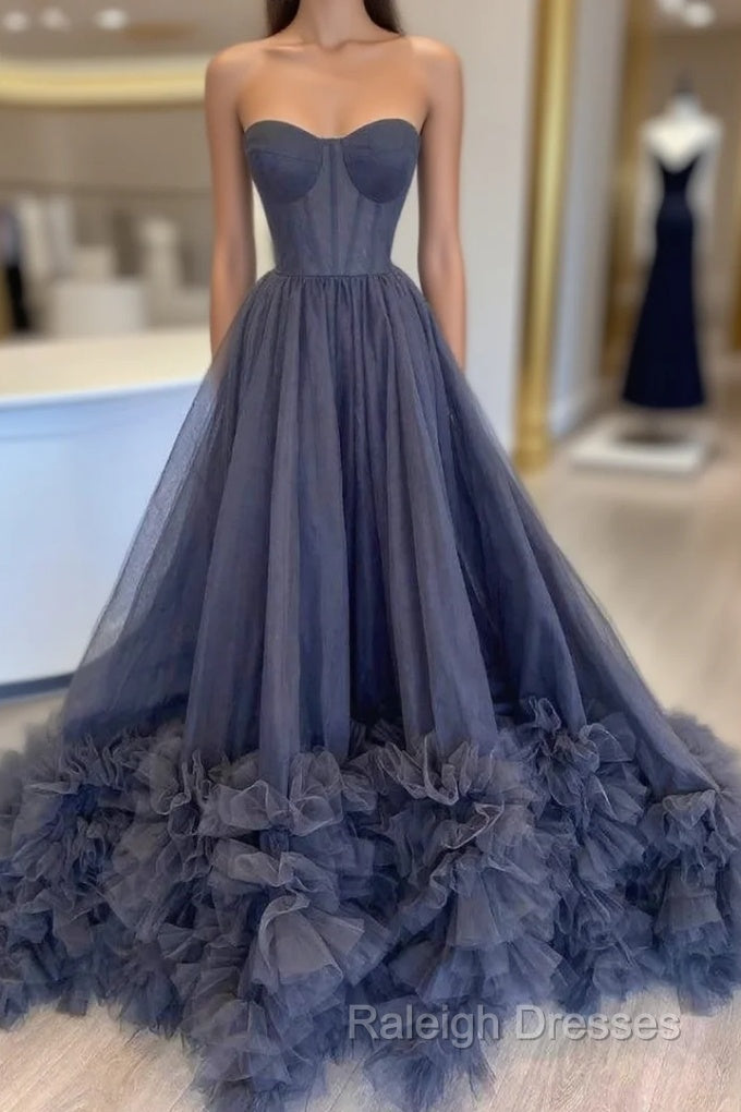 Black Strapless Long Prom Dresses with Ruffle Skirt Main image