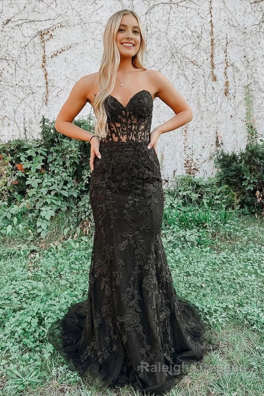 Black Strapless Prom Dress with Appliques Main image