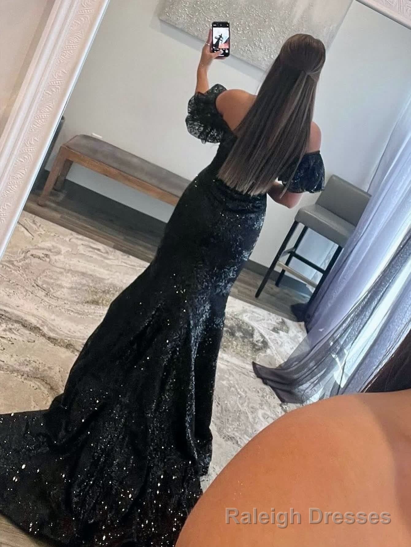 Black Strapless Sequins Long Mermaid Prom Dress Secondary image