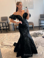 Black Strapless Sequins Long Mermaid Prom Dress