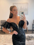 Black Strapless Sequins Long Mermaid Prom Dress