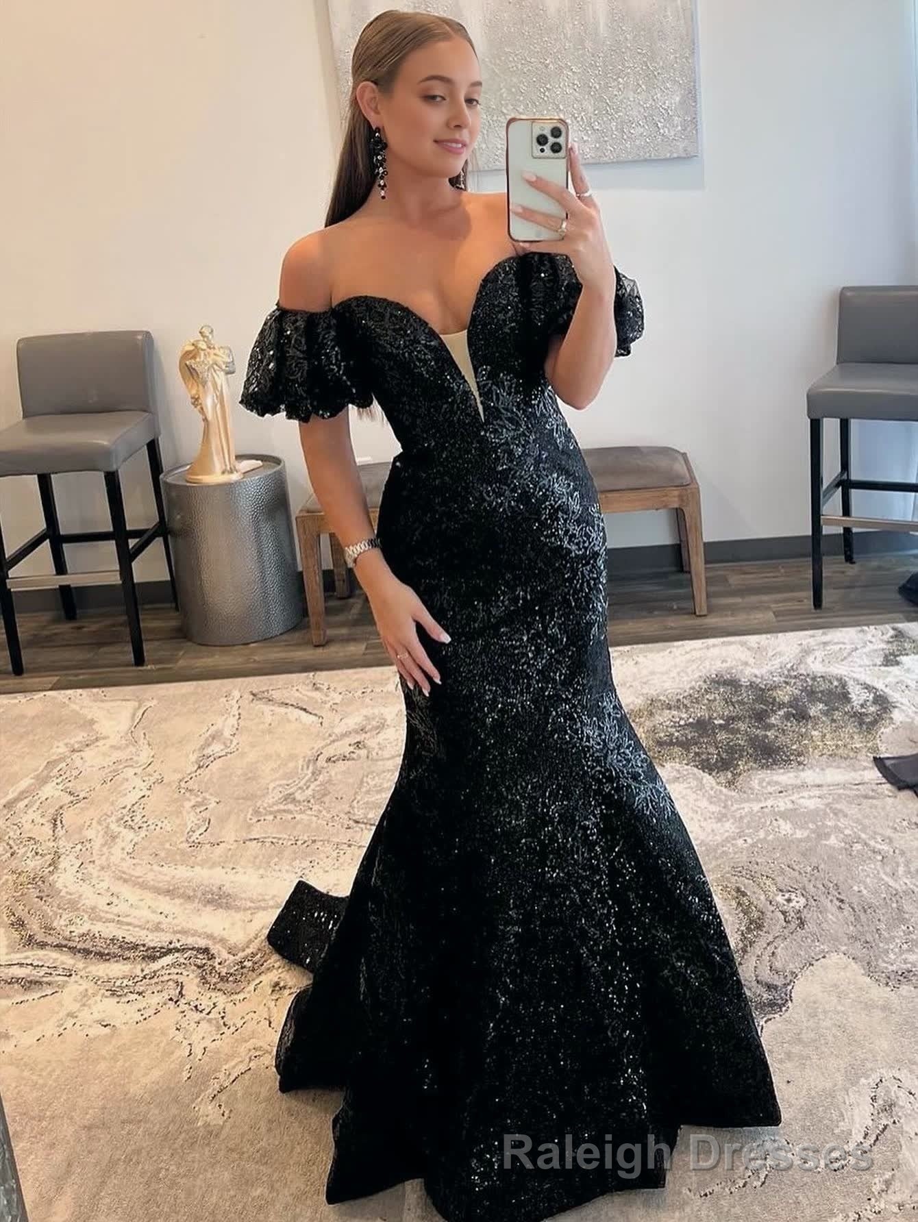 Black Strapless Sequins Long Mermaid Prom Dress Main image