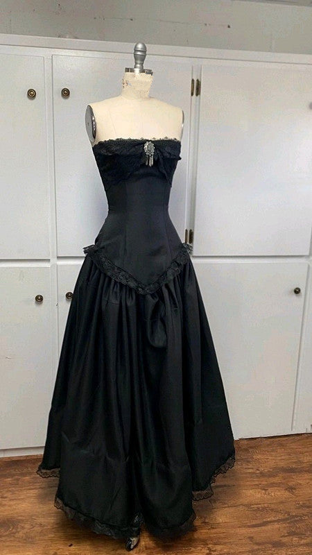 Black Strapless Vintage Prom Dresses Long Prom Dresses
