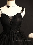 Black Straps Tulle Short Homecoming Dress Prom Dress, Little Black Party Dresses