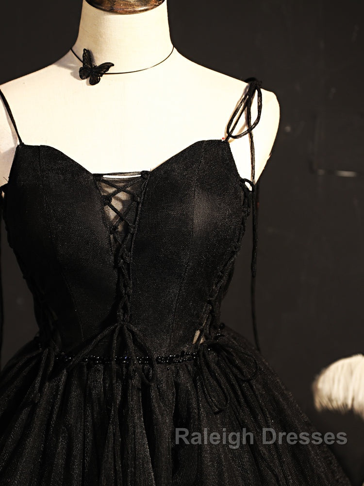 Black Straps Tulle Short Homecoming Dress Prom Dress, Little Black Party Dresses